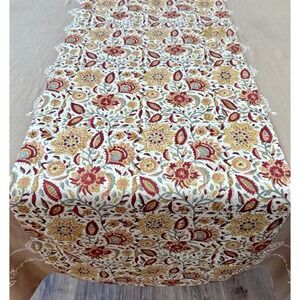 Pottery Barn Floral Table Runner 18x90 Cotton Boho Cottage Paisley Jacobean Vtg